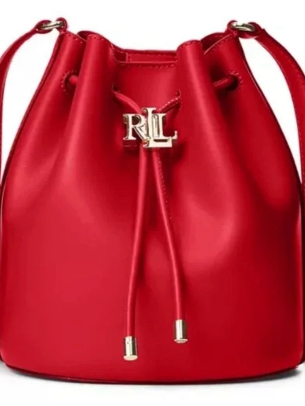 Lauren Ralph Lauren Red Leather Drawstring Mini Bucket Bag